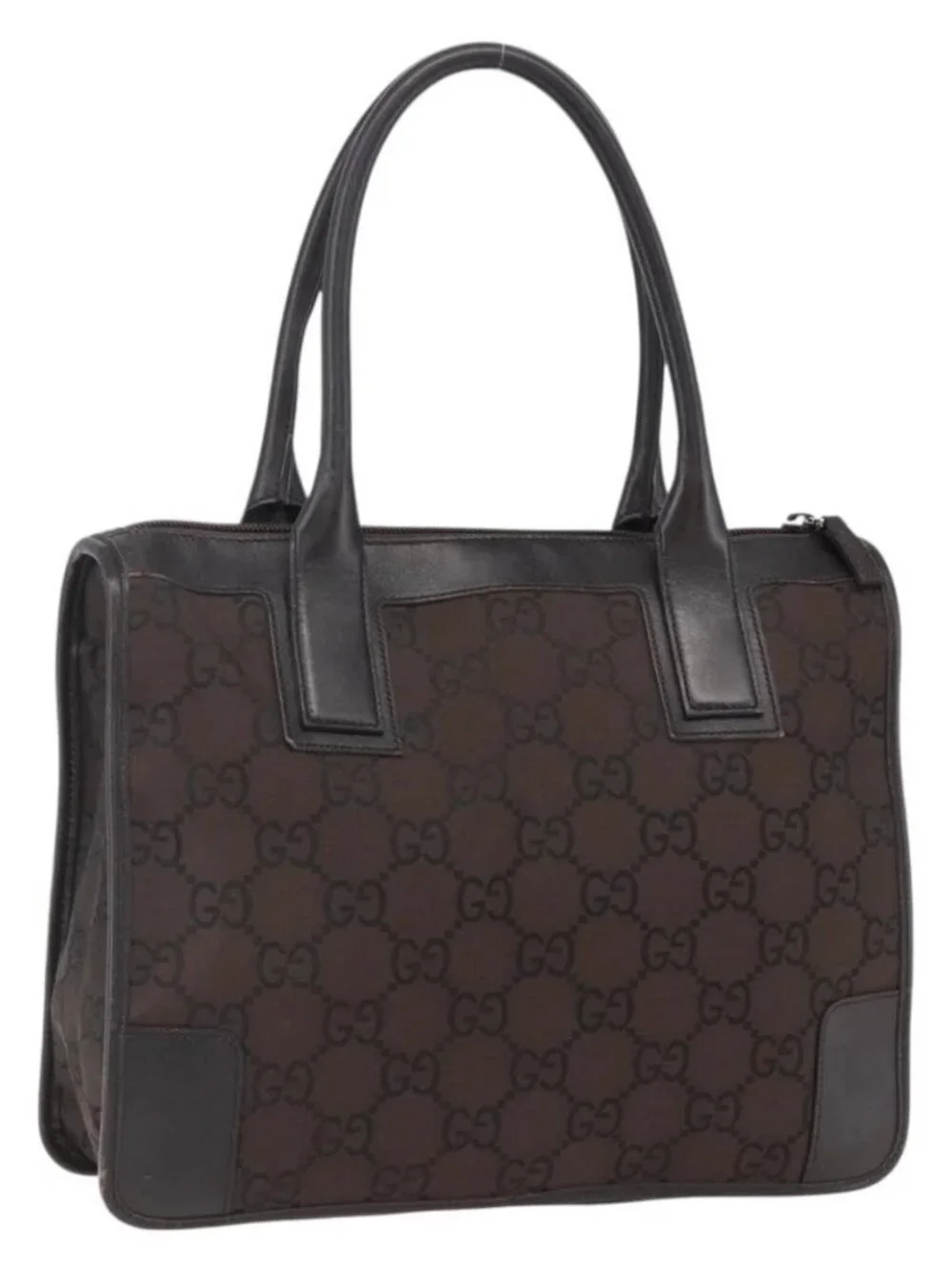 GUCCI GG Canvas Tote Bag Nylon outlet Dark Brown Silver 143742 Auth am10768 - Picture 2 of 16